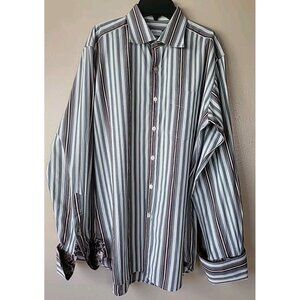 Paul Smith Shirt Italy Men Sz16 White Gray Burgundy Pin Stripe Flip Cuff "READ"
